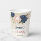 Marine en blos roze bloemen groen papieren bekers (Voorkant)