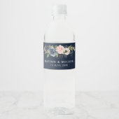 marine en blozen bloemenbruiloft waterfles etiket (Voorkant)