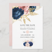 Marine en Blush Antieke Rozen Bruiloft Save The Date (Voorkant / Achterkant)