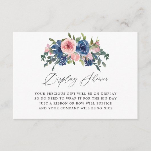 Marine en Blush Bloemen Bruids Display Douche Informatiekaartje (Voorkant)