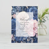 Marine en Blush Bloemen Bruiloft Kaart (Staand voorkant)