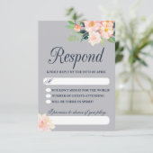 Marine en Blush Bloemen Bruiloft RSVP (Staand voorkant)