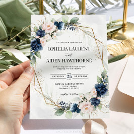 Marine en Blush Bloemen Geometrische bruiloft uitn Kaart