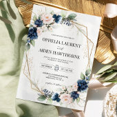 Marine en Blush Bloemen Geometrische bruiloft uitn Kaart
