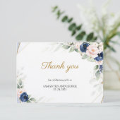 Marine en Blush Bloemen Goud Geometrische Bruiloft Bedankkaart (Staand voorkant)