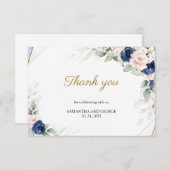 Marine en Blush Bloemen Goud Geometrische Bruiloft Bedankkaart (Voorkant / Achterkant)