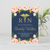 Marine en Blush Bloemen Verpleegster Pinning Cerem Kaart (Staand voorkant)