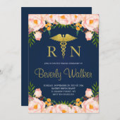 Marine en Blush Bloemen Verpleegster Pinning Cerem Kaart (Voorkant / Achterkant)