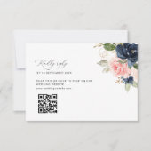 marine en blush bruiloft QR code RSVP kaart (Voorkant)