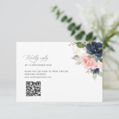 marine en blush bruiloft QR code RSVP kaart (Staand voorkant)