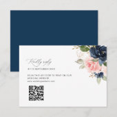 marine en blush bruiloft QR code RSVP kaart (Voorkant / Achterkant)