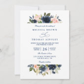 Marine en Blush Rustieke Elegante Chic QR Code Tro Kaart (Voorkant)