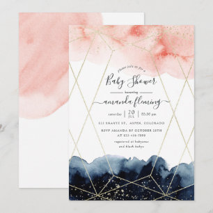 Marine en Blush Waterverf Geometrische Baby Shower Kaart