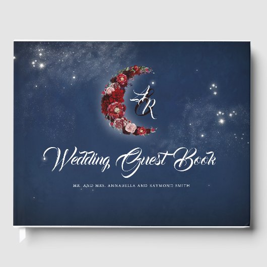 Marine en Bourgondië | Bloemenmaan hemelse bruilof Gastenboek (Voorkant)