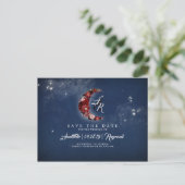 Marine en Bourgondië Floral Celestial Save the Dat Aankondigingskaart (Staand voorkant)