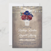 Marine en Bourgondië Floral Mason Jar Rustieke bru Kaart (Voorkant)