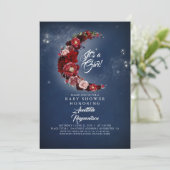 Marine en Bourgondië Floral Moon Baby shower Kaart (Staand voorkant)