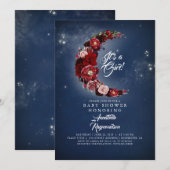 Marine en Bourgondië Floral Moon Baby shower Kaart (Voorkant / Achterkant)