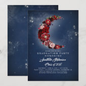 Marine en Bourgondië | Floral Moon Graduation Part Kaart (Voorkant / Achterkant)