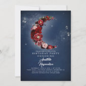 Marine en Bourgondië Floral Moon Verjaardagsfeest Kaart (Voorkant)