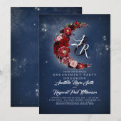 Marine en Bourgondië Floral Moon verlovingsfeest Kaart (Voorkant / Achterkant)