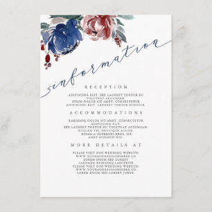 Marine en Bourgondië Floral Wedding Informatie Gas Informatiekaartje