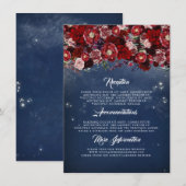 Marine en Bourgondië Floral Wedding Informatie Gas Informatiekaartje (Voorkant / Achterkant)