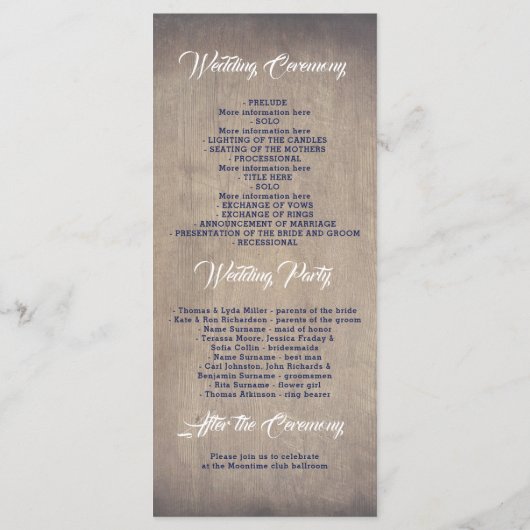 Marine en Bourgondië rustieke bloemen bruiloft pro Programmakaart (Achterkant)