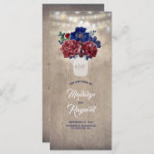 Marine en Bourgondië rustieke bloemen bruiloft pro Programmakaart (Voorkant / Achterkant)