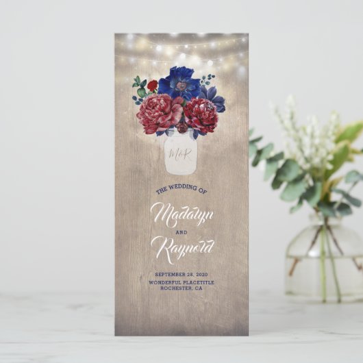 Marine en Bourgondië rustieke bloemen bruiloft pro Programmakaart (Staand voorkant)