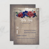 Marine en Bourgondië rustieke bloemen bruiloft RSV RSVP Kaartje (Voorkant / Achterkant)