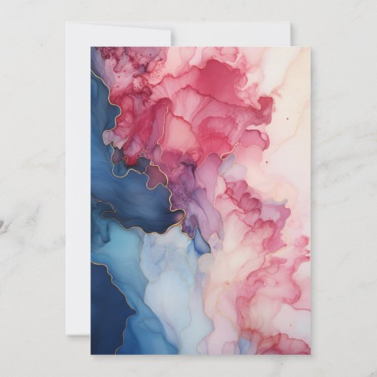 Marine en Bourgondische alcohol inkt bruiloft Kaart (Achterkant)