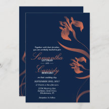 Marine en Coral Iris Bloemen Huwelijksuitnodiging
