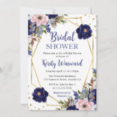 Marine en Crème Bloemen Frame Bruidsdouche Kaart (Voorkant)