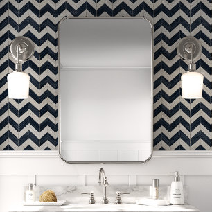 Marine en Crème Chevron Behang