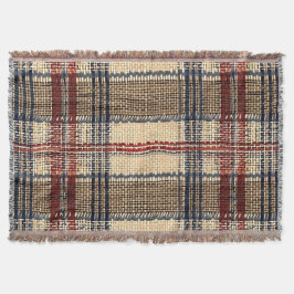 Marine en Crème Geweven Plakken Patroon Deken