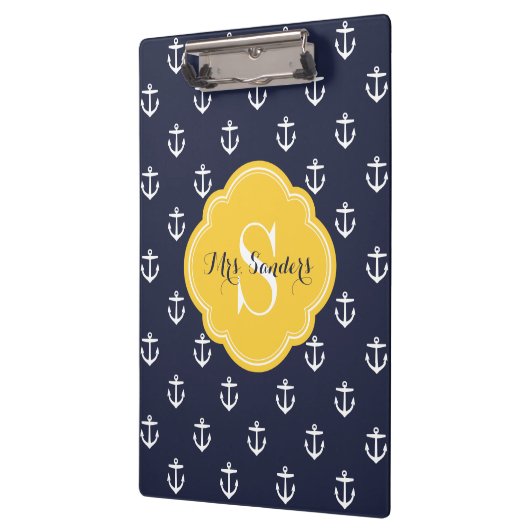 Marine en Gele Ankers Douane Monogram Klembord (Links)