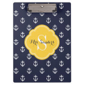 Marine en Gele Ankers Douane Monogram Klembord (Voorkant)