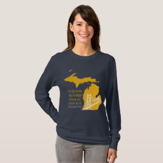 Marine en gele Mackinac brug t-shirt met lange mou