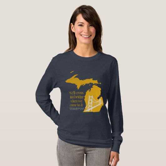 Marine en gele Mackinac brug t-shirt met lange mou (Voorkant volledig)