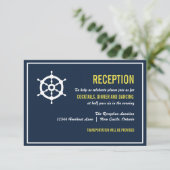 Marine en gele nautische huwelijksreceptiekaart informatiekaartje (Staand voorkant)