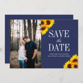Marine en gele zonnebloemen redden de datum save the date (Voorkant / Achterkant)