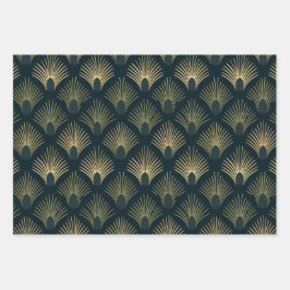 Marine en Gilt Art Deco Wrapping Papier Inpakpapier Vel