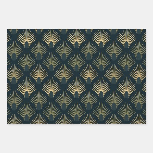 Marine en Gilt Art Deco Wrapping Papier Inpakpapier Vel (Voorkant 3)