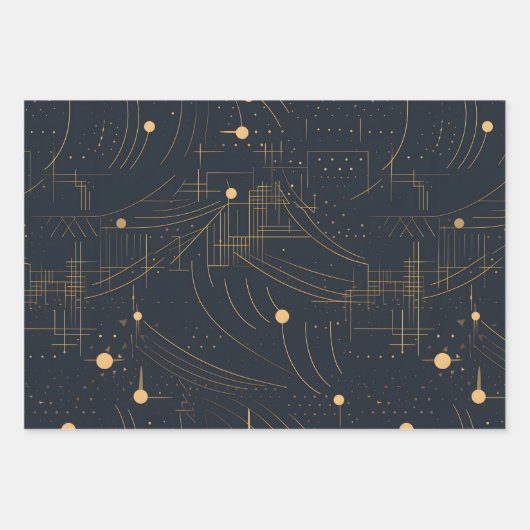 Marine en Gilt Art Deco Wrapping Papier Inpakpapier Vel (Voorkant 2)