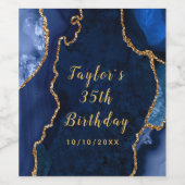 Marine en Gold Agaat Marmer Verjaardag Wijn Etiket (Enkel label)