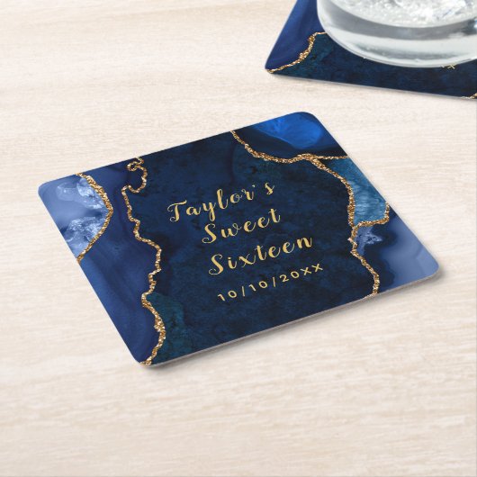 Marine en Gold Agaat Marmer Zoet Zestien Kartonnen Onderzetters (Schuin)