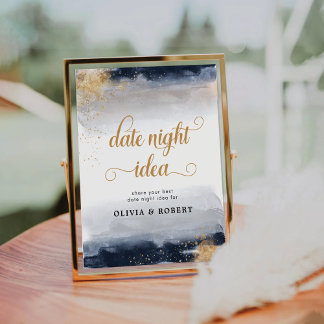 Marine en Gold Date Night Idee Sign Reclamebord Met Voetstuk