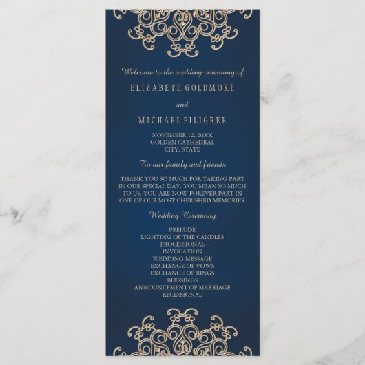 Marine en Gold Indian geïnspireerd huwelijksprogra Programmakaart (Voorkant)