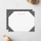 Marine en Gold Stripes Monogrammed Stationery Notitiekaartje (Voorkant / Achterkant in situ)